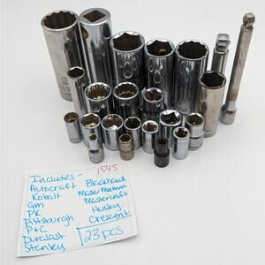 Bulk Lot Bundle Name Brand Sockets Set 23 Pieces Various Sizes Deep Shallow